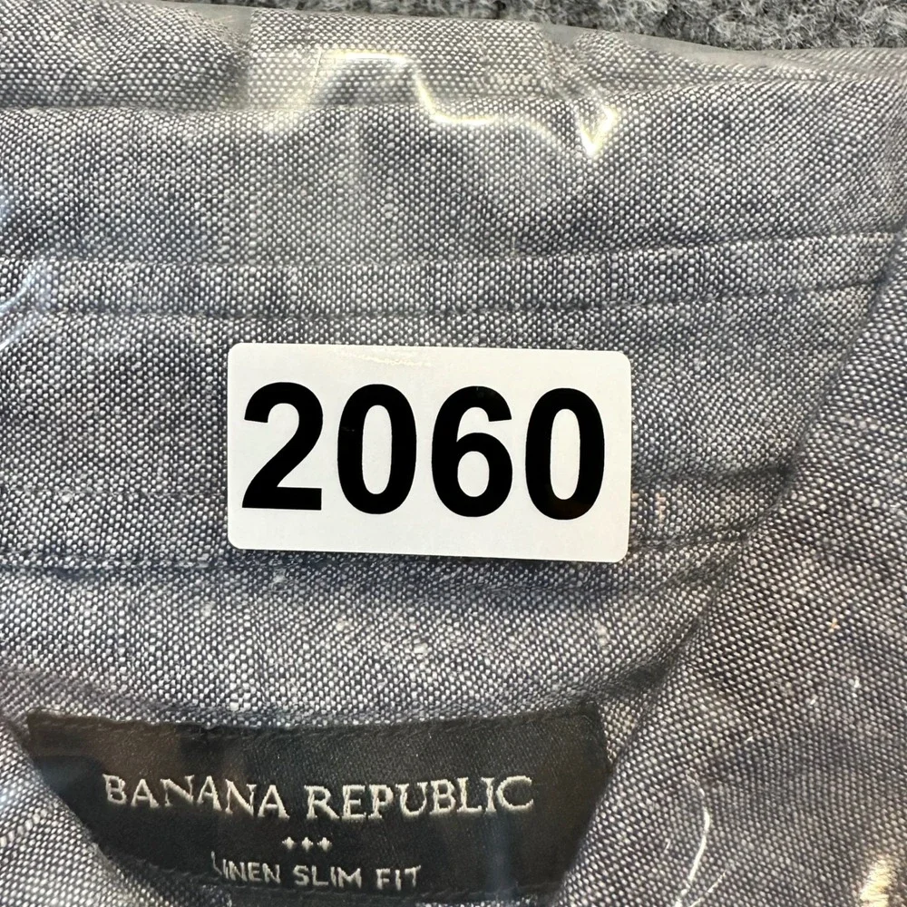 Banana Republic Button Down Mens Large Blue Linen Slim Fit Casual Chambray
